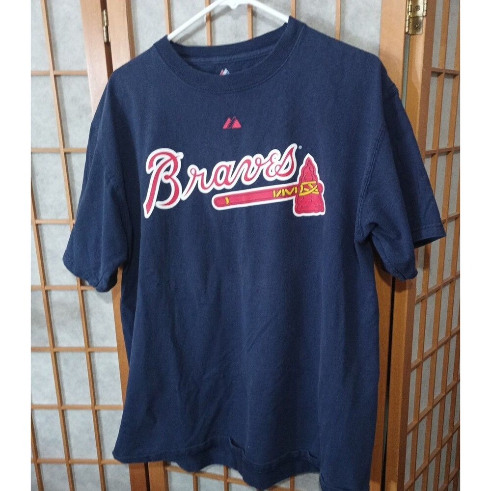 Atlanta Braves Tom Glavine 47 T Shirt Majestic MLB Navy Adult Large Blue S/S